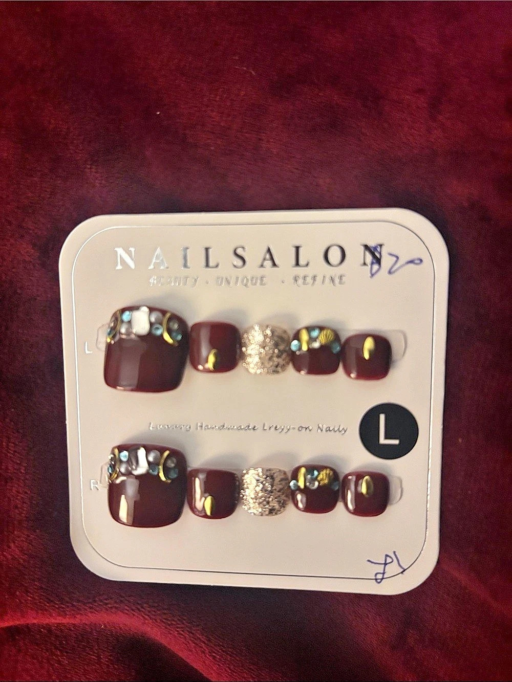 Burgundy & Gold Press-On Nails